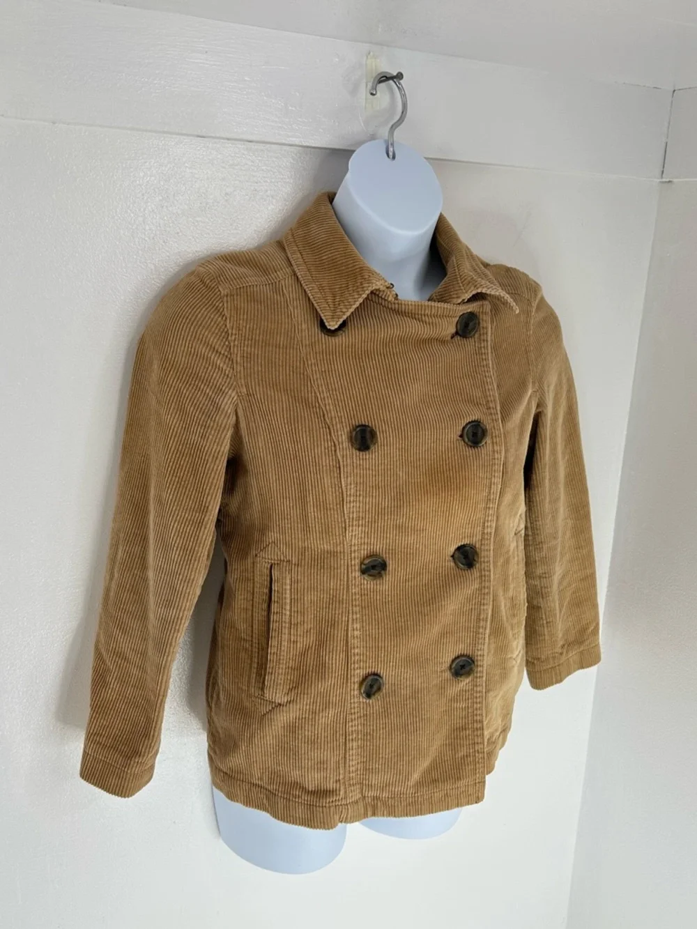 Vintage Gap Jacket Womens Medium Brown Corduroy Peacoat Trench Lined 90s‎ Y2K